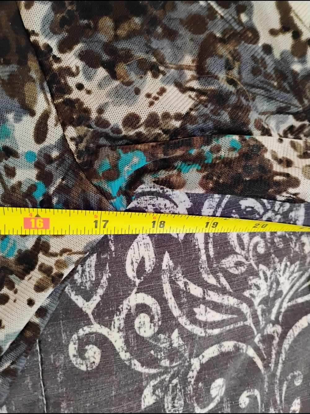 Coldwater Creek Teal Brown Cream Wrap-Style Blouse - Picture 9 of 10